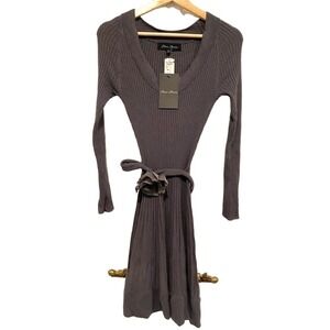 Olive Olivia - Dark Grey knitted dress with accented flower belt women's size M
